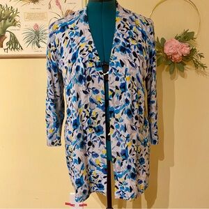 Laura Ashley Blue and Yellow Crew Neck Sweater Soft Knit